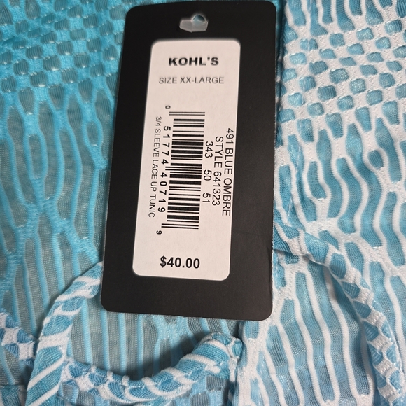 Portocruz Blue Ombré 3/4 Sleeve Lace Up Tunic Swimsuit Cover-up Beach Cruise XXL - Picture 7 of 11